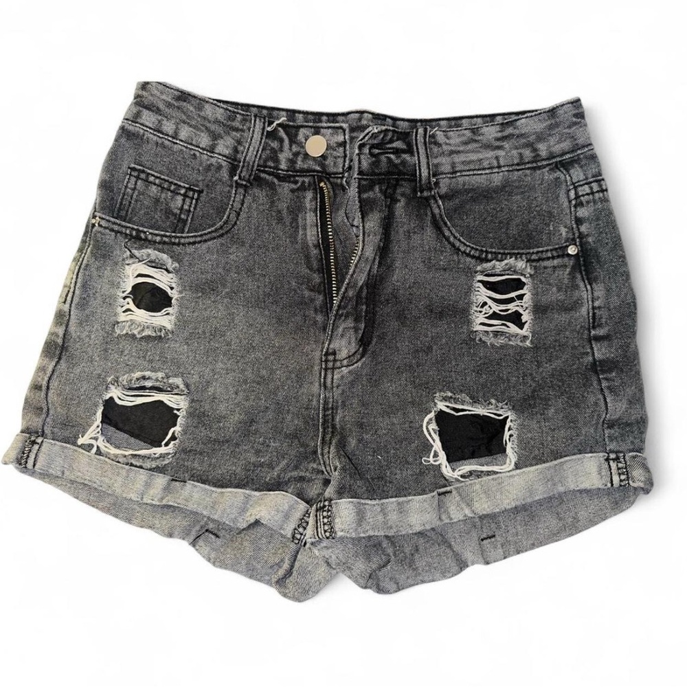 Distressed Gray Denim Shorts